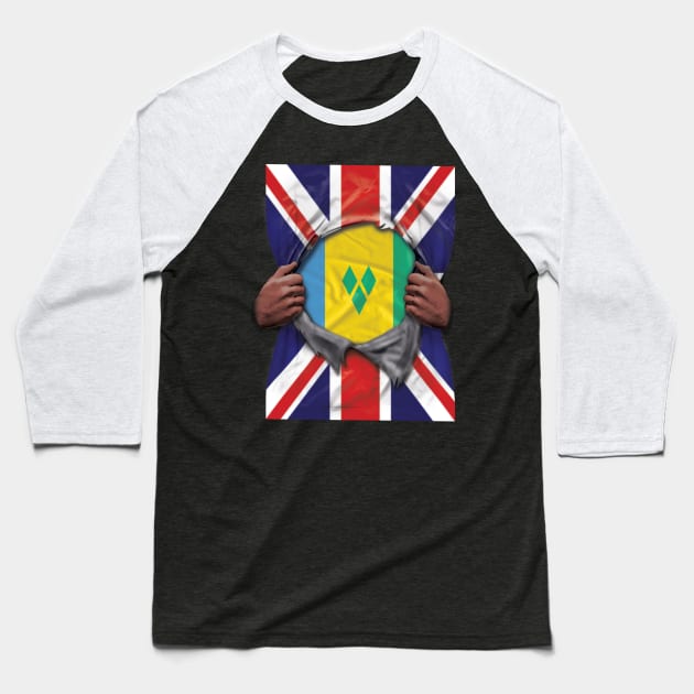 St Vincent And The Grenadines Flag Great Britain Flag Ripped - Gift for Saint Vincentian From St Vincent And The Grenadines Baseball T-Shirt by Country Flags